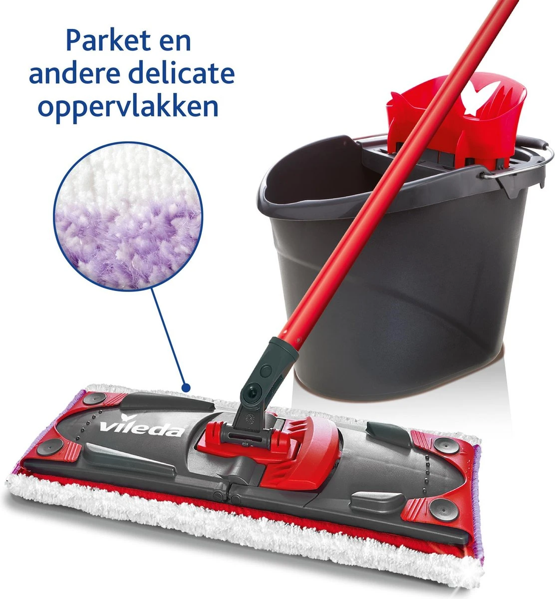 Vileda UltraMax Sensitive - Complete Set - Vlakke Microvezelmop + Emmer Met Pers - Voor Parket En Delicate Oppervlakken 4 Vileda UltraMax Sensitive - Complete Set - Vlakke Microvezelmop + Emmer Met Pers - Voor Parket En Delicate Oppervlakken - Afbeelding 2