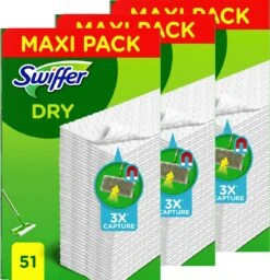 Swiffer Vloerreiniger - Droge Vloerdoekjes - Navullingen - Vangt En Houdt Stof Vast - Voordeelverpakking 3 X 51 Stuks