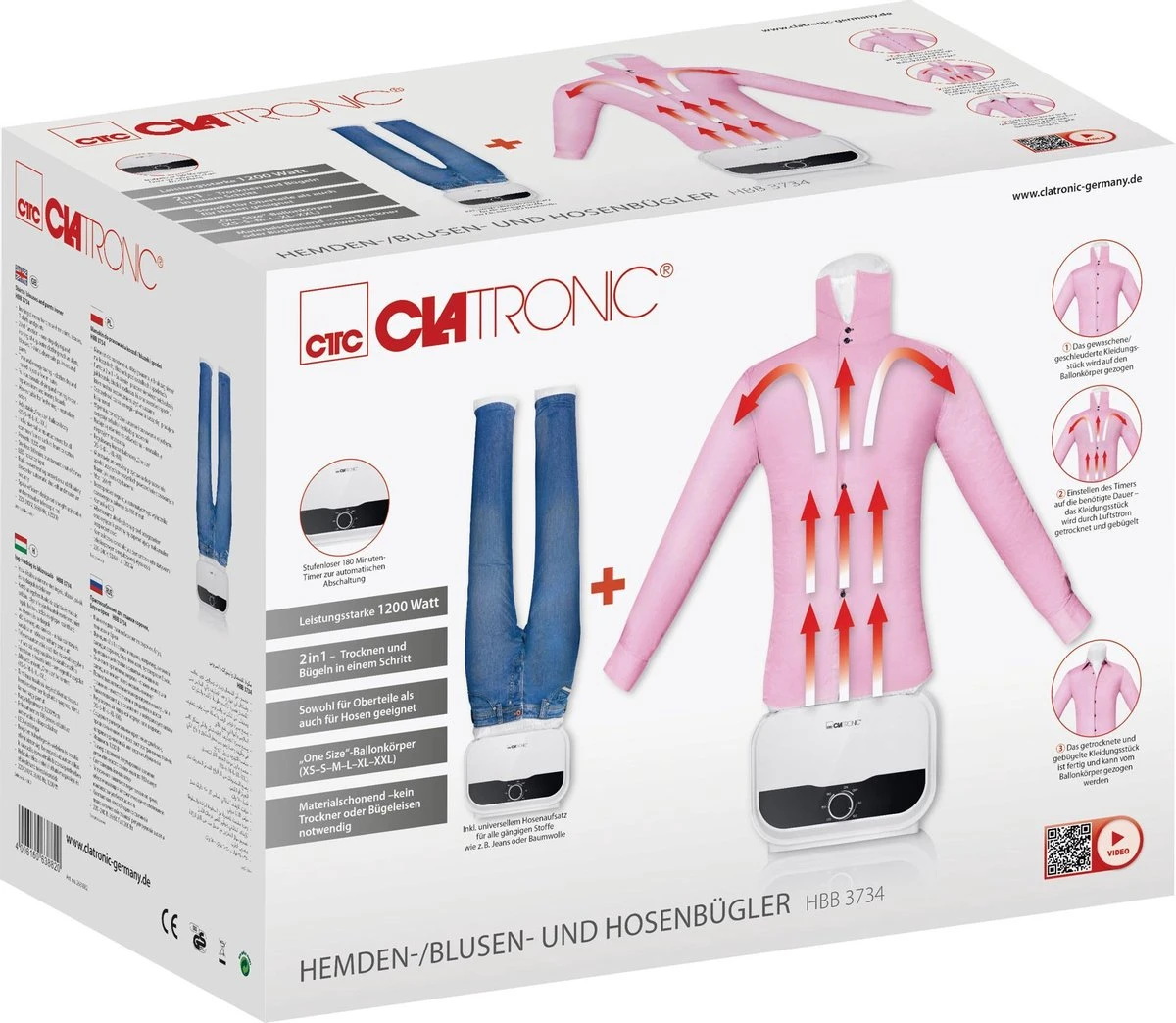 Clatronic HBB 3734 -Hemden-/blouse- En Broekstrijksysteem - Drogen En Strijken In één Stap 8 Clatronic HBB 3734 -Hemden-/blouse- En Broekstrijksysteem - Drogen En Strijken In één Stap - Afbeelding 6