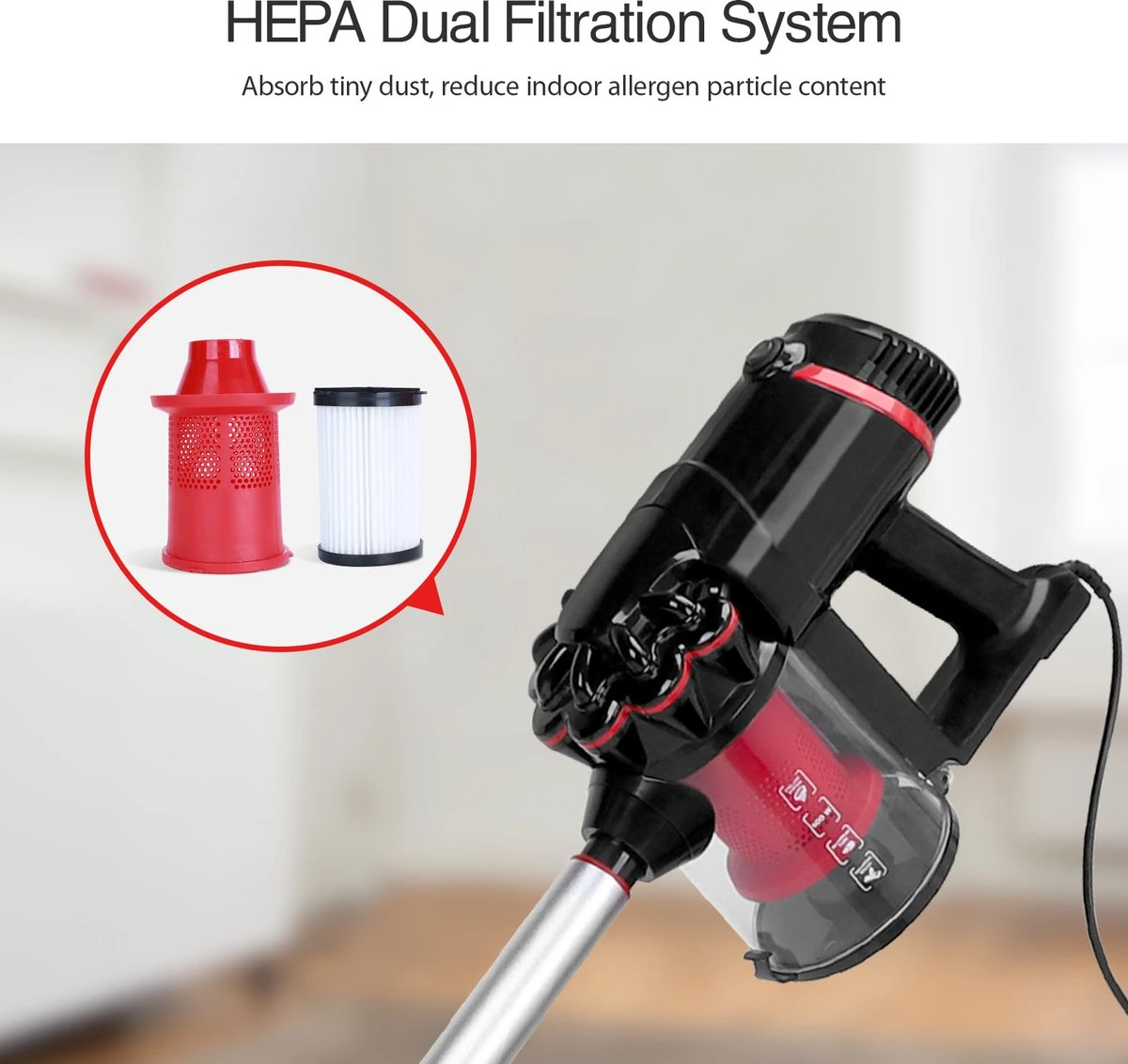 Aigostar Cyclone 33YAT - Steelstofzuiger - 3-in-1 - Met Snoer - 600W - Stofzuiger Zonder Zak - 5 Meter Kabel- Rood/zwart 7 Aigostar Cyclone 33YAT - Steelstofzuiger - 3-in-1 - Met Snoer - 600W - Stofzuiger Zonder Zak - 5 Meter Kabel- Rood/zwart - Afbeelding 5