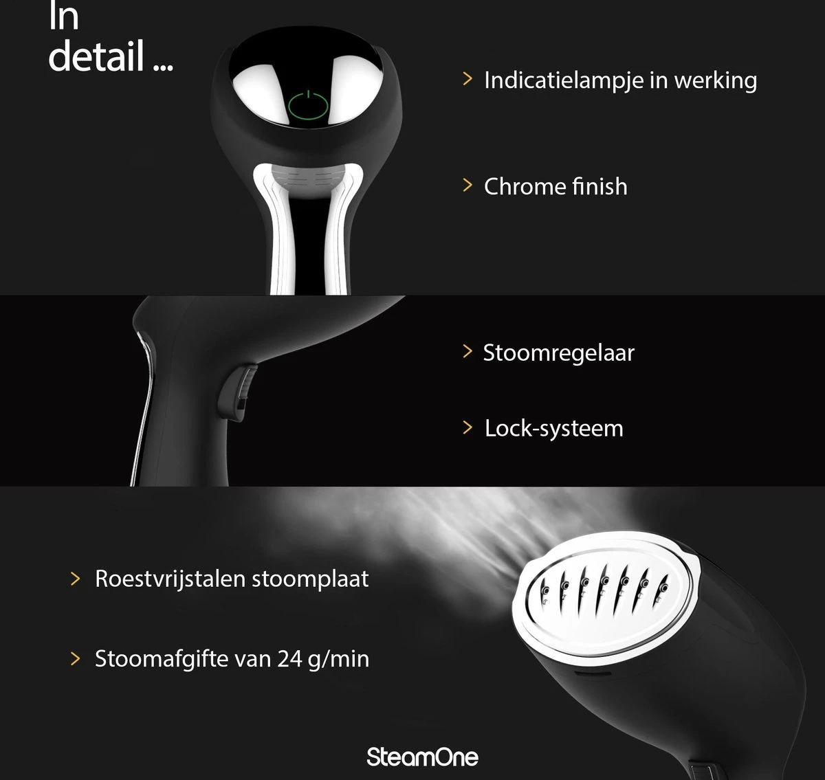 SteamOne S-Travel Kledingstomer - Zwart 6 SteamOne S-Travel Kledingstomer - Zwart - Afbeelding 4