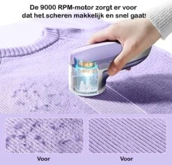 Qtronic Elektrische Pluizenverwijderaar - Ontpluizer/Pluizentondeuse - Draadloos - Extra Opzetstuk - Paars -Reinigingsapparaten Winkel 1200x1147 3