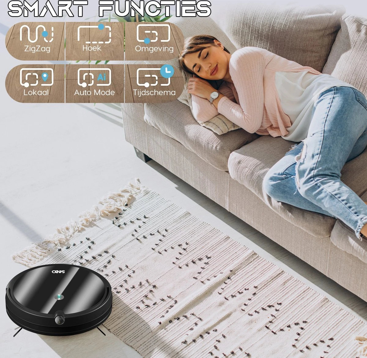 Sanbo D-503 Pro Robotstofzuiger V2 - 2500 PA Zuigkracht - Inclusief HD-Camera & App - Zwart - Inclusief Laadstation - Dweilrobot 7 Sanbo D-503 Pro Robotstofzuiger V2 - 2500 PA Zuigkracht - Inclusief HD-Camera & App - Zwart - Inclusief Laadstation - Dweilrobot - Afbeelding 5