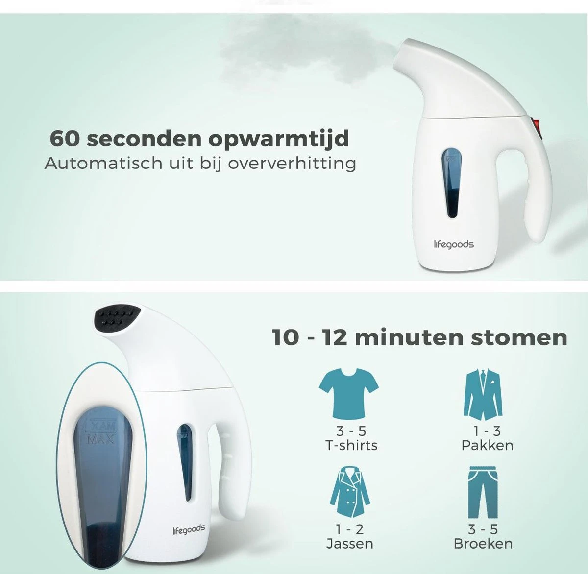 LifeGoods Kledingstomer - Handstomer Voor Kleding/Textiel/Stof - 180ML Tank - Wit 10 LifeGoods Kledingstomer - Handstomer Voor Kleding/Textiel/Stof - 180ML Tank - Wit - Afbeelding 8