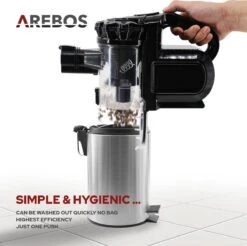 AREBOS - 2-in-1 Steelstofzuiger Draadloos - Stofzuiger Zonder Zak 200W - Kruimelzuiger - Handstofzuiger - Turboborstel Met LED - Stofzuiger Met Zak - Zwart -Reinigingsapparaten Winkel 1200x1193 3