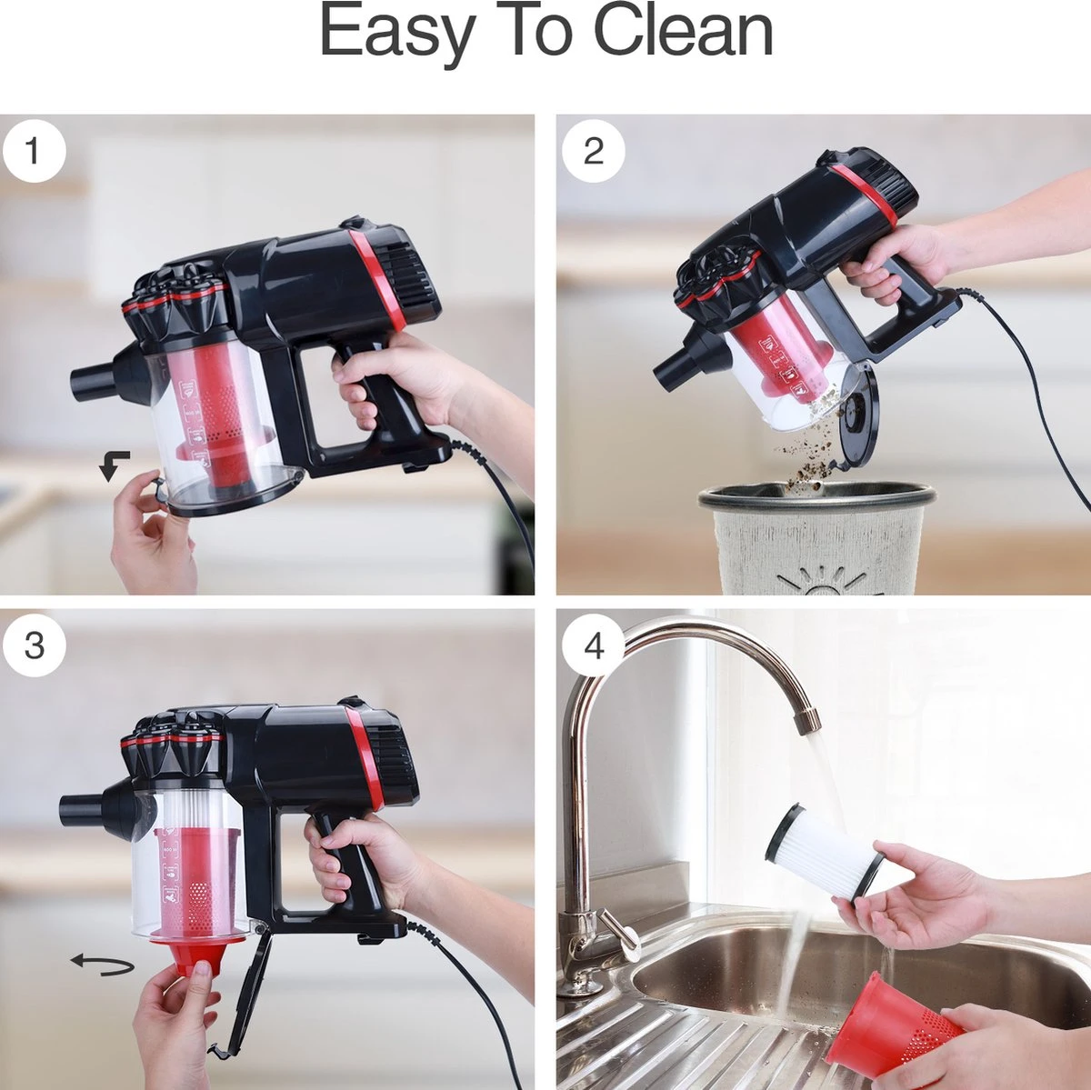 Aigostar Cyclone 33YAT - Steelstofzuiger - 3-in-1 - Met Snoer - 600W - Stofzuiger Zonder Zak - 5 Meter Kabel- Rood/zwart 8 Aigostar Cyclone 33YAT - Steelstofzuiger - 3-in-1 - Met Snoer - 600W - Stofzuiger Zonder Zak - 5 Meter Kabel- Rood/zwart - Afbeelding 6