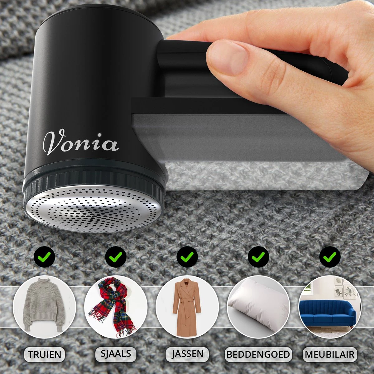 Vonia Pluizenverwijderaar - Pluizentondeuse - Elektrische Ontpluizer - Ontpiller - Draadloos - 2 Extra Opzetstukken- Zwart 5 Vonia Pluizenverwijderaar - Pluizentondeuse - Elektrische Ontpluizer - Ontpiller - Draadloos - 2 Extra Opzetstukken- Zwart - Afbeelding 3