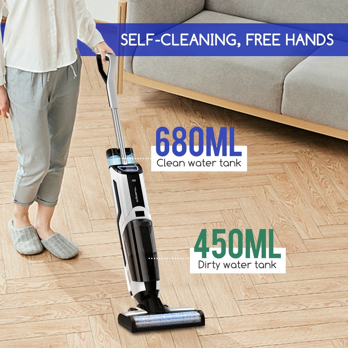 Aigostar 3 In 1 Vloerreiniger - Stofzuiger En Dweilen In 1 - Steelstofzuiger Met Dweilfunctie - Dweilapparaat Draadloos - Whale 33ZDR 4 Aigostar 3 In 1 Vloerreiniger - Stofzuiger En Dweilen In 1 - Steelstofzuiger Met Dweilfunctie - Dweilapparaat Draadloos - Whale 33ZDR - Afbeelding 2