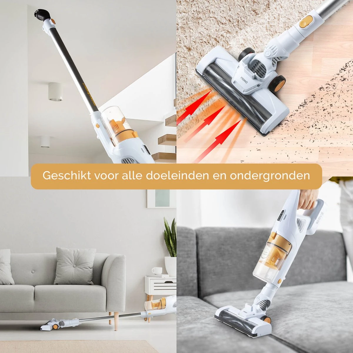 PRIMO PR500SV Stofzuiger Zonder Zak - 3-in-1 Steelstofzuiger Draadloos - Kruimelzuiger - HEPA Filter - Wit/Peach 7 PRIMO PR500SV Stofzuiger Zonder Zak - 3-in-1 Steelstofzuiger Draadloos - Kruimelzuiger - HEPA Filter - Wit/Peach - Afbeelding 5