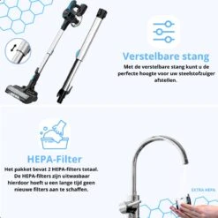 Steelstofzuiger Draadloos - Ampes® - Stofzuiger Draadloos - 6 In 1 - 25Kpa Zuigkracht - 2 Kracht Standen - 45 Minuten Gebruikerstijd - 250W -Reinigingsapparaten Winkel 1200x1200 607