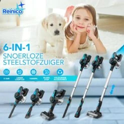 Reinico® - Stofzuiger - Vacuum Cleaner -12Kpa Krachtige Zuigstokstofzuiger - 6 In 1 Snoerloze Steelstofzuiger - 2200mAh Batterij - 440*330*190mm - Handheld - Zwart - EU-stekker -Reinigingsapparaten Winkel 1200x1200 673