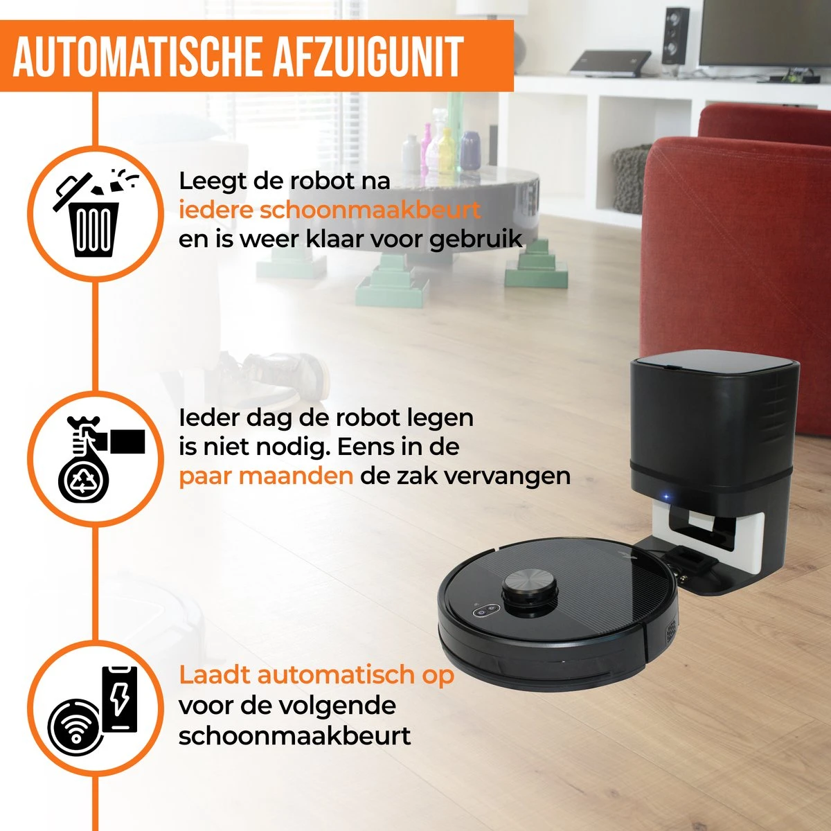 Geavanceerde Robotstofzuiger "Willem" Met Afzuigunit" - Uitgebreide Mapping - Leegt Automatisch- Zelf Lerende Robotstofzuiger - Robotstofzuiger Met Dweilfunctie - Robotstofzuiger Met Laadstation - 7 Geavanceerde Robotstofzuiger "Willem" Met Afzuigunit" - Uitgebreide Mapping - Leegt Automatisch- Zelf Lerende Robotstofzuiger - Robotstofzuiger Met Dweilfunctie - Robotstofzuiger Met Laadstation - - Afbeelding 5