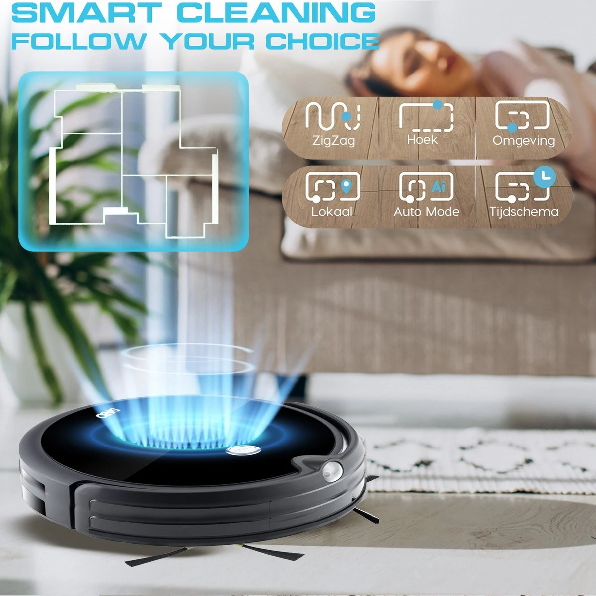 Sanbo D-503 Pro Robotstofzuiger V2 - 2500 PA Zuigkracht - Inclusief HD-Camera & App - Zwart - Inclusief Laadstation - Dweilrobot 11 Sanbo D-503 Pro Robotstofzuiger V2 - 2500 PA Zuigkracht - Inclusief HD-Camera & App - Zwart - Inclusief Laadstation - Dweilrobot - Afbeelding 9