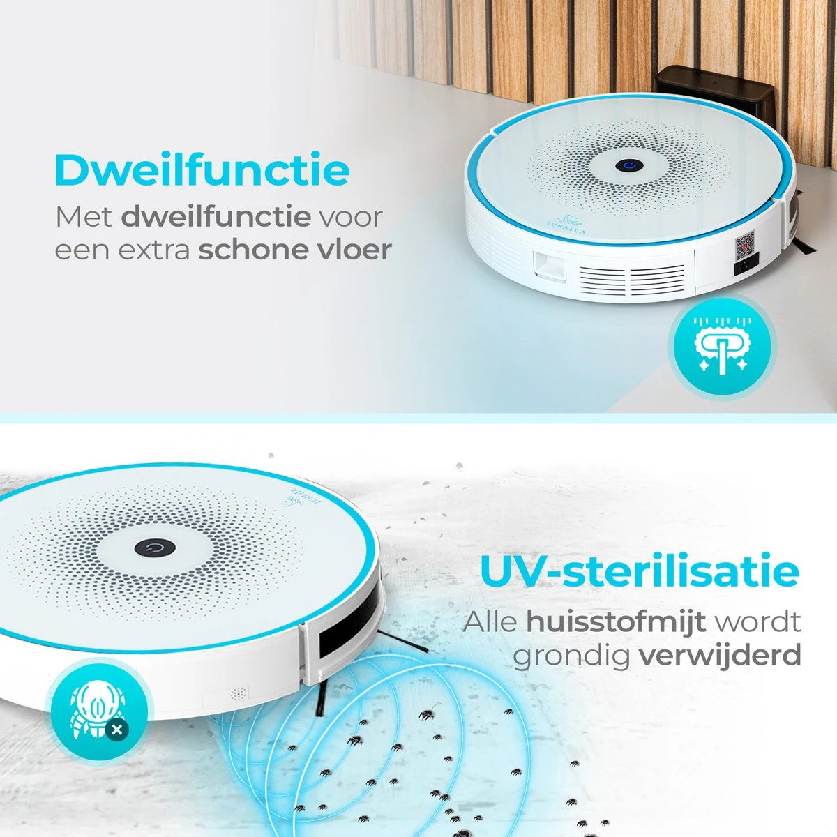 LunaSea's Robotstofzuiger - Robotstofzuiger Met Dweilfunctie - Robotstofzuiger Met Laadstation - Robot Stofzuiger - Wit 8 LunaSea's Robotstofzuiger - Robotstofzuiger Met Dweilfunctie - Robotstofzuiger Met Laadstation - Robot Stofzuiger - Wit - Afbeelding 6