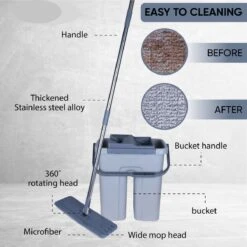 Add To Life Dweilsysteem Vloerwisser - Mop - Self-wash- En Droogsysteem - 2 Stuks Absorberende Pads - Met Emmer - Grijs -Reinigingsapparaten Winkel 1200x1200 96