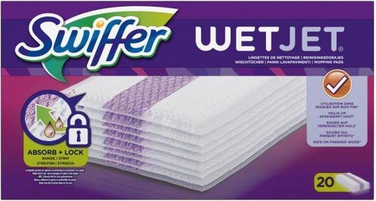 Swiffer WetJet Alles-In-Een Dweilsysteem Navulling- 1,25 L - Reinigingsmiddel En 20 Stuks Reinigingsdoekjes 4 Swiffer WetJet Alles-In-Een Dweilsysteem Navulling- 1,25 L - Reinigingsmiddel En 20 Stuks Reinigingsdoekjes - Afbeelding 2