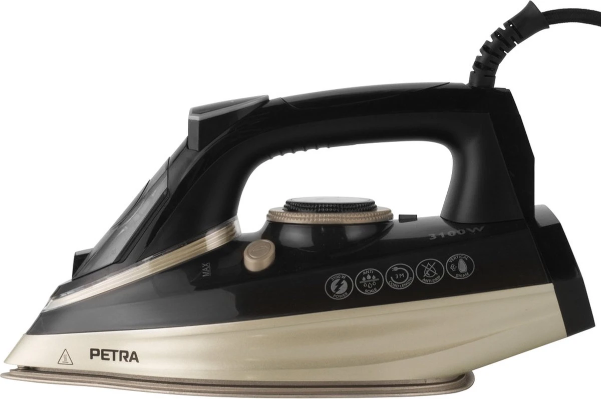 Petra Stoomstrijkijzer Met Dubbele Keramische Zoolplaat - 300ml Waterreservoir - 3100W 4 Petra Stoomstrijkijzer Met Dubbele Keramische Zoolplaat - 300ml Waterreservoir - 3100W - Afbeelding 2