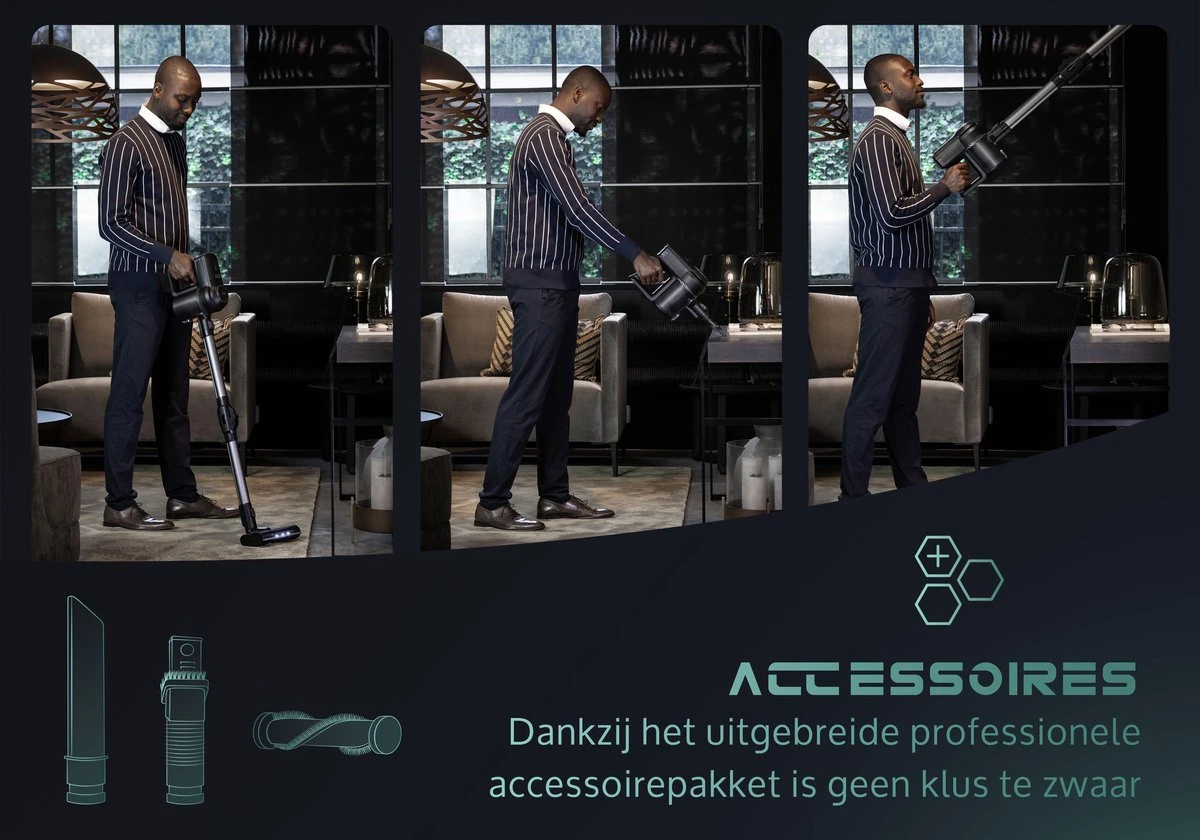 JAP Cyclone C3 - 4in1 Steelstofzuiger - Met Dweilfunctie - Anti-allergie - Snoerloos - Stofzuiger Zonder Zak - Verwisselbare Accu 4 JAP Cyclone C3 - 4in1 Steelstofzuiger - Met Dweilfunctie - Anti-allergie - Snoerloos - Stofzuiger Zonder Zak - Verwisselbare Accu - Afbeelding 2