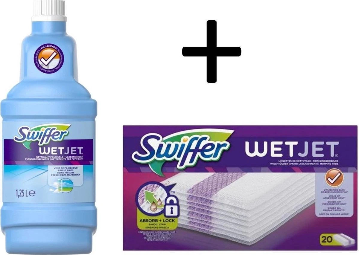 Swiffer WetJet Alles-In-Een Dweilsysteem Navulling- 1,25 L - Reinigingsmiddel En 20 Stuks Reinigingsdoekjes 3 Swiffer WetJet Alles-In-Een Dweilsysteem Navulling- 1,25 L - Reinigingsmiddel En 20 Stuks Reinigingsdoekjes