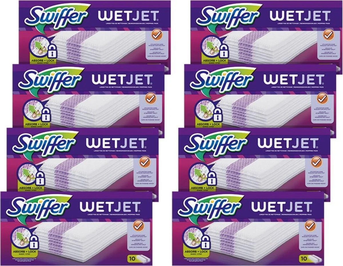 Swiffer WetJet Reinigingsdoekjes - Voordeelverpakking 8 X 10 Navullingen 3 Swiffer WetJet Reinigingsdoekjes - Voordeelverpakking 8 X 10 Navullingen