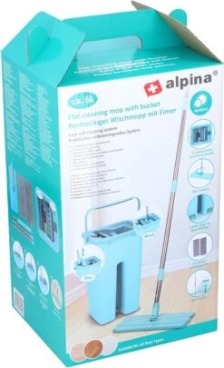 Alpina Platte Mop Met Emmer - Incl. 2 Microvezeldoeken - Voor Harde Vloeren - 360° Draaibaar -Reinigingsapparaten Winkel 732x1200