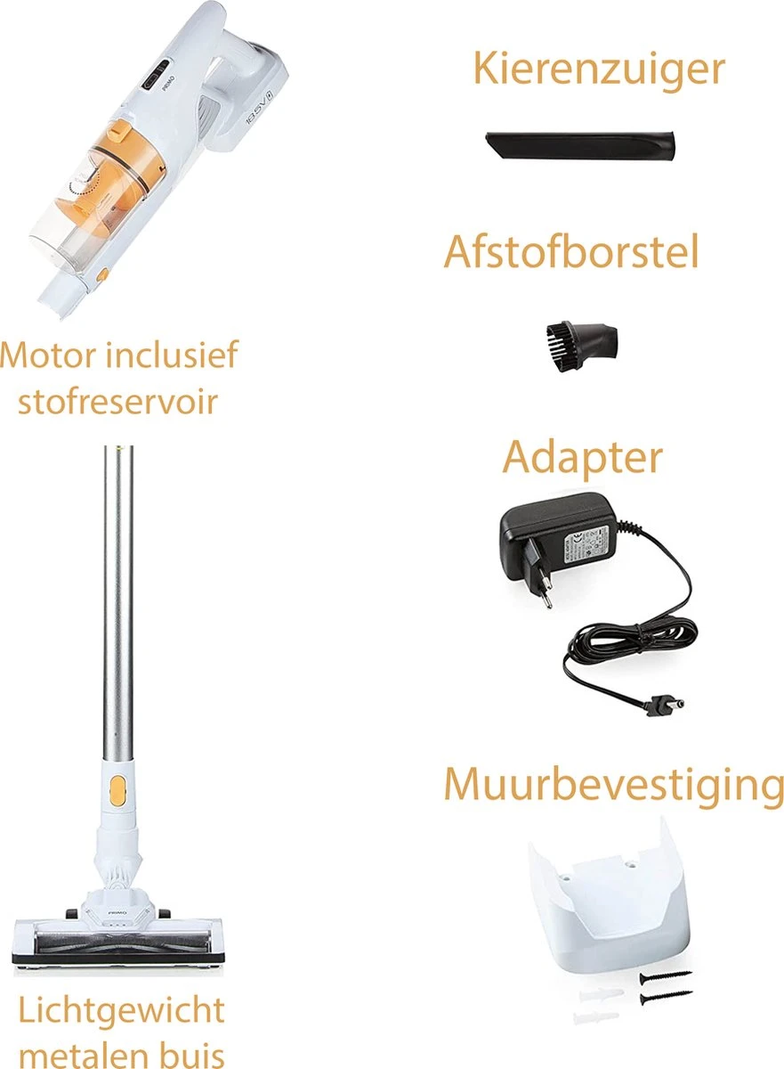 PRIMO PR500SV Stofzuiger Zonder Zak - 3-in-1 Steelstofzuiger Draadloos - Kruimelzuiger - HEPA Filter - Wit/Peach 5 PRIMO PR500SV Stofzuiger Zonder Zak - 3-in-1 Steelstofzuiger Draadloos - Kruimelzuiger - HEPA Filter - Wit/Peach - Afbeelding 3