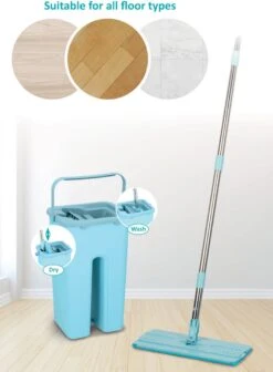 Alpina Platte Mop Met Emmer - Incl. 2 Microvezeldoeken - Voor Harde Vloeren - 360° Draaibaar -Reinigingsapparaten Winkel 883x1200