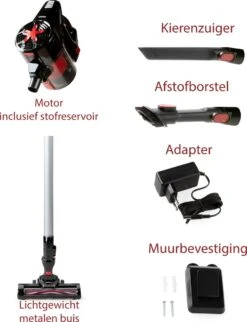 PRIMO PR504SV Stofzuiger Zonder Zak - 3-in-1 Steelstofzuiger Draadloos - Kruimelzuiger - HEPA Filter - Zwart/Rood -Reinigingsapparaten Winkel 920x1200