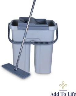 Add To Life Dweilsysteem Vloerwisser - Mop - Self-wash- En Droogsysteem - 2 Stuks Absorberende Pads - Met Emmer - Grijs -Reinigingsapparaten Winkel 952x1200